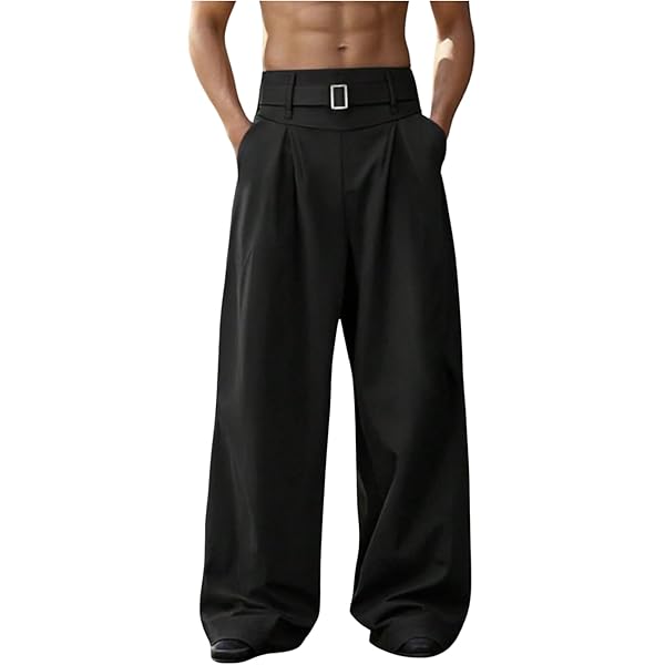 GORGLITTER Men's Pleated Wide Leg Pants Baggy High Waisted Work